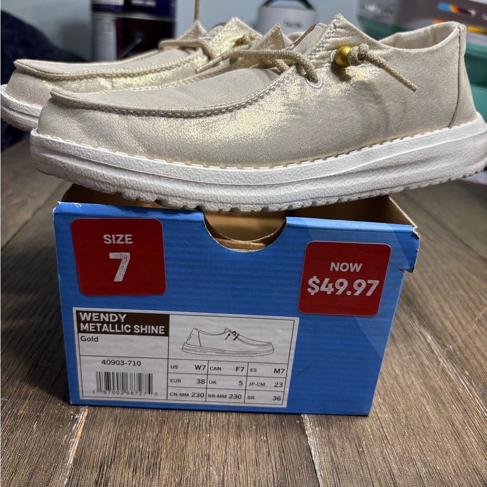 Hey Dude Wendy Metallic Shine Sneakers in Gold